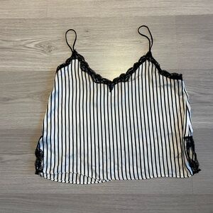Zara Striped Black and White Lace Trim Cami Top